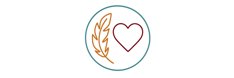 Icon mit Feder, Herz und Hand – steht für Fürsorge und Herzlichkeit