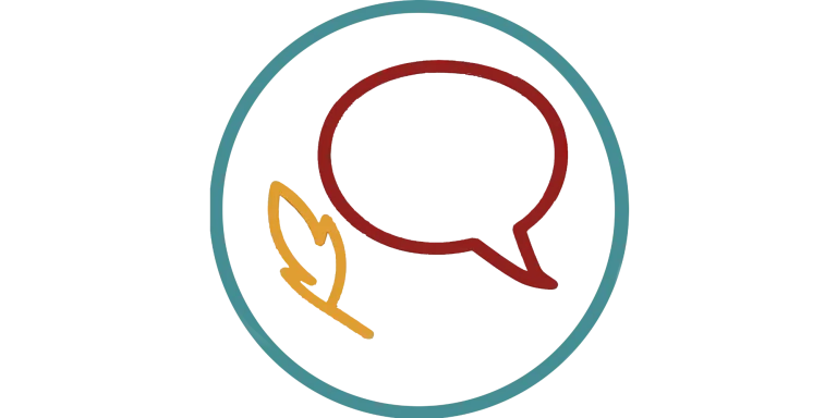 Sprechblasen-Icon mit Feder – Symbol für kostenloses Kennenlerngespräch zur Seniorenhilfe