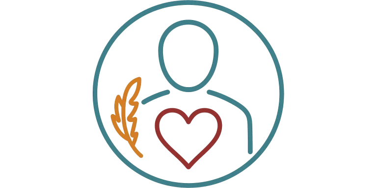 Person mit Herz und goldener Feder – repräsentiert Mia als empathische und herzliche Begleiterin