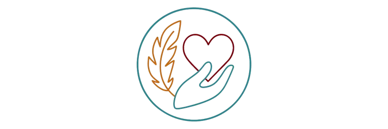 Icon mit Feder und Herz in einer Hand – symbolisiert liebevolle Alltagshilfe