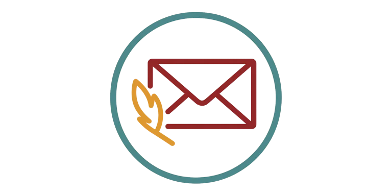 Briefumschlag mit Feder – Kontakt per E-Mail an Mia Oppermann