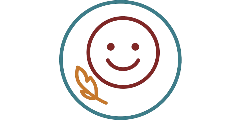 Lächelndes Gesicht mit goldener Feder – steht für Freude und Motivation in der Arbeit mit Menschen