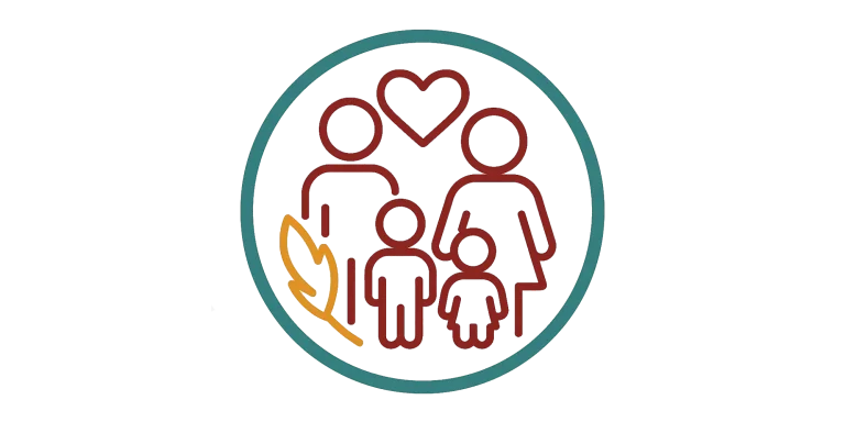 Symbolische Darstellung einer Familie mit Herz und Feder – steht für Nähe, Vertrauen und liebevolle Begleitung