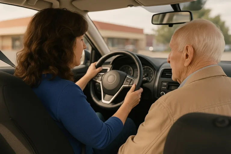 Seniorin wird im Auto von Mia Oppermann begleitet – zuverlässige und herzliche Fahrdienste für Senioren.